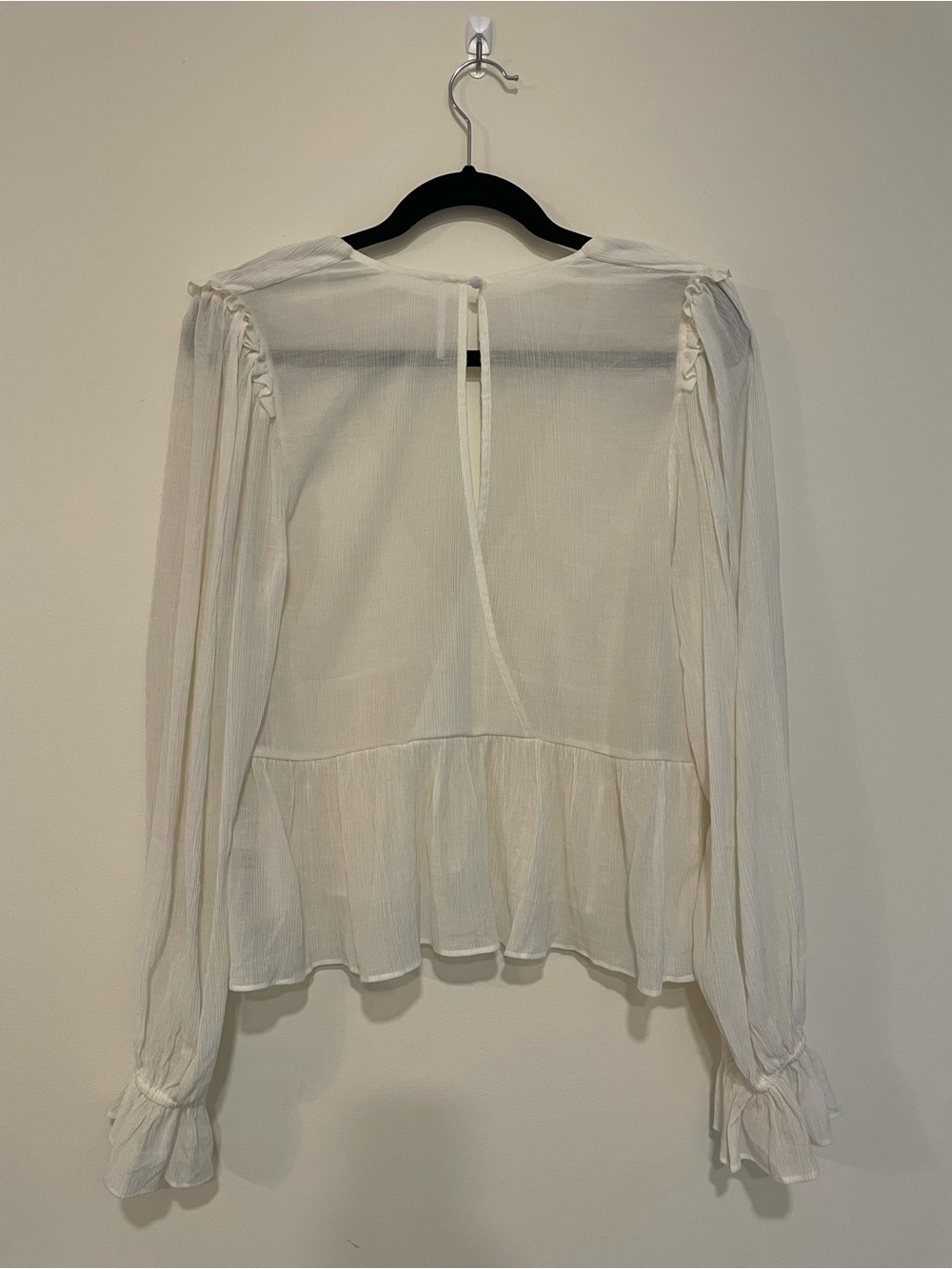 Free People Daia Ruched Deep V Peplum Blouse White Size M Like New - Picture 4 of 11